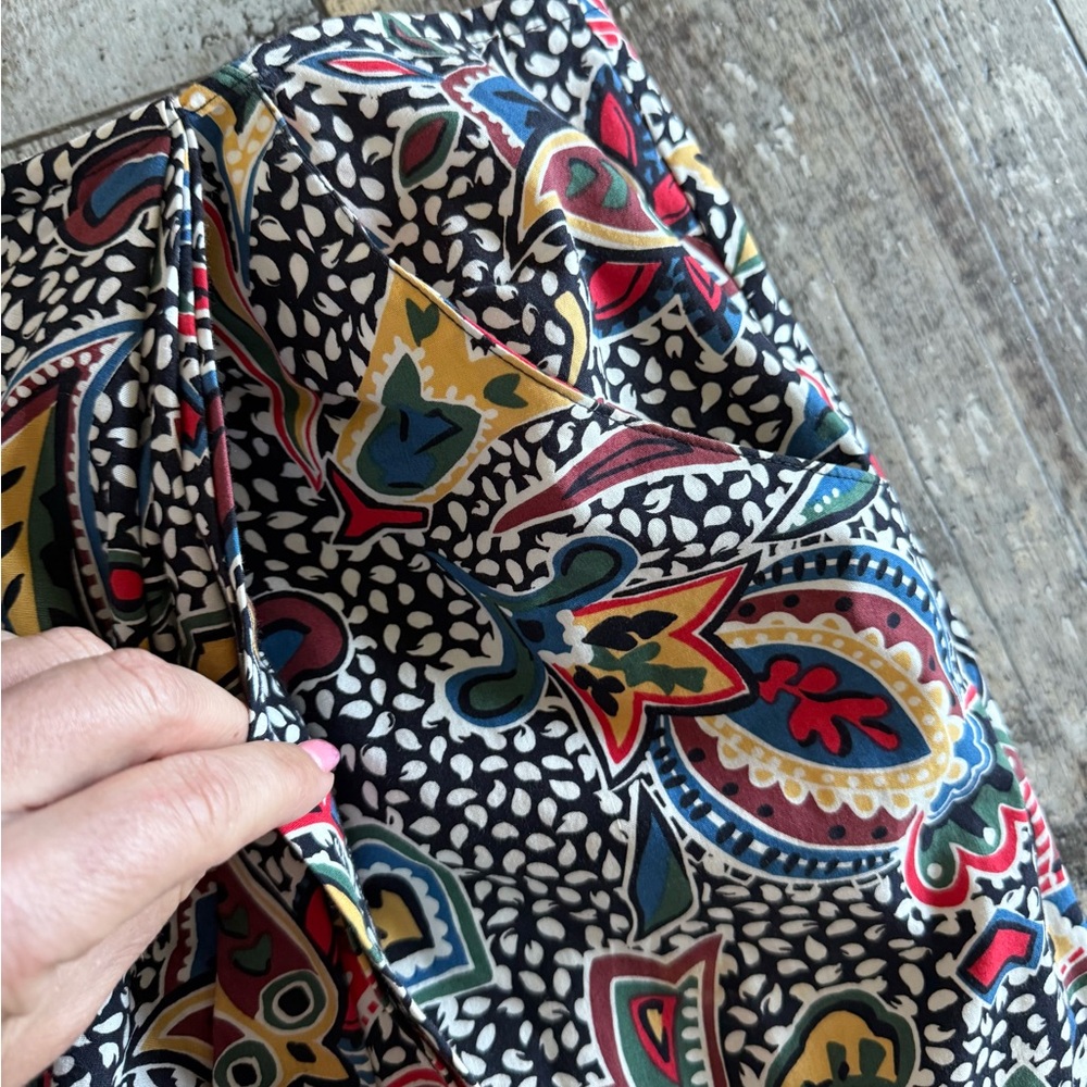 Vintage faux wrap maxi skirt paisley tribal print w/ pockets - M - Picture 3 of 7